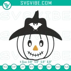 Adorable pumpkin with hat embroidery, ideal for kids' Halloween - fun design perfect for crafting projects.