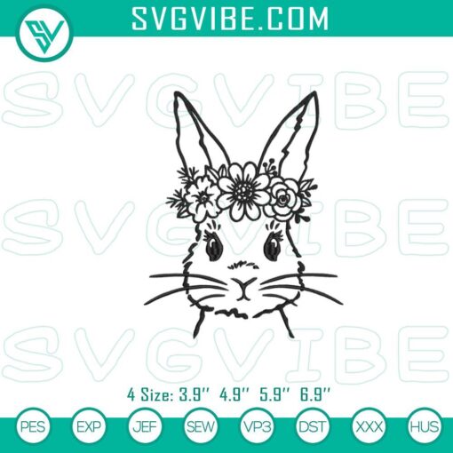 cute rabbit flowers embroidery designs mockup