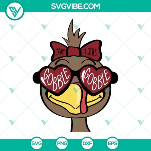 cute turkey with bow svg gobble gobble svg thanksgiving turkey svg png dxf eps 8 mockup