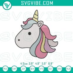 Embroidery file of cute unicorn head with magical rainbow design, ideal for crafting enthusiasts.