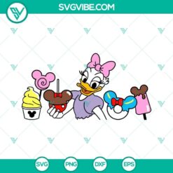 Daisy Duck Disneyland snacks SVG file for Cricut, featuring PNG, DXF, and EPS formats for Silhouette machine.