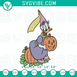 Disney Halloween Daisy Duck with Pumpkin embroidery design, perfect for festive crafts.