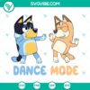 Bluey, Bandit, and Chilli Heeler dancing in SVG format, perfect for funny dance mode designs.