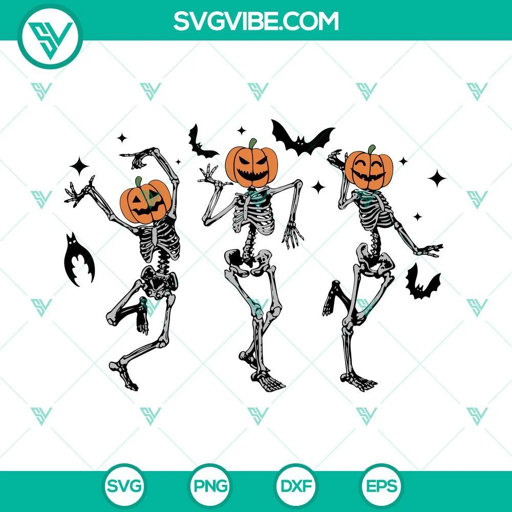 Halloween, SVG Files, Dancing Pumpkin Head Skeletons SVG Download, Halloween 1