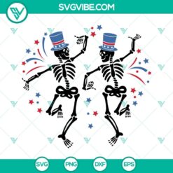 Patriotic dancing skeleton SVG for 4th of July celebration with America flag, perfect for USA themed designs.