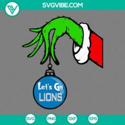 Christmas, Sports, SVG Files, Detroit Lions Grinch Hand With Ornament SVG 4