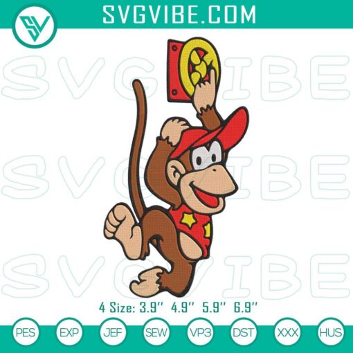 diddy kong machine embroidery design file mockup