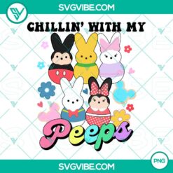 Disney Chillin With My Peeps PNG features Mickey Mouse & Friends in Easter Bunny costumes, ideal for Easter crafts, designs, and projects.