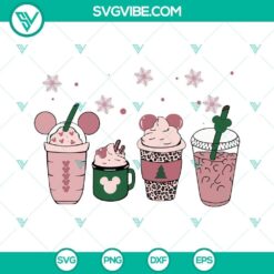 Disney Mickey Christmas Coffee Latte SVG design for festive holiday crafts, featuring a coffee cup with Mickey Mouse ears and Christmas decorations. Perfect for DIY projects.