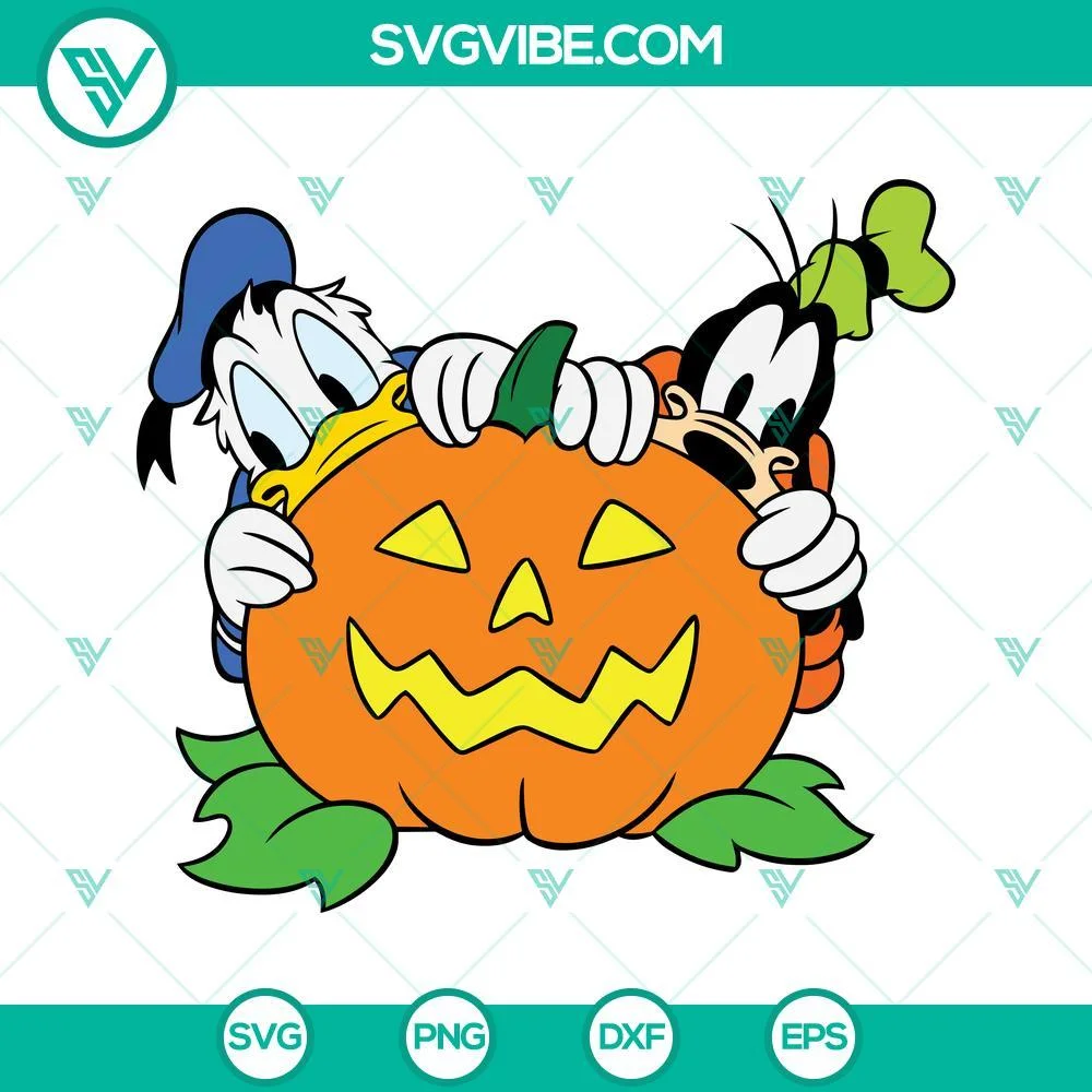 Disney, Halloween, SVG Files, Donald Duck And Goofy Pumpkin Halloween SVG 1