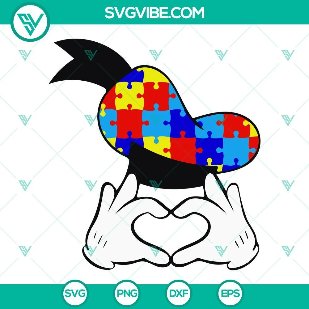 Autism, Disney, SVG Files, Donald Duck Autism Awareness Heart SVG Download, 1