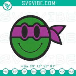 Donatello Ninja Turtle Smiley Face Embroidery, TMNT Character Design, Fun and Colorful Ninja Turtle Emoji, Sew-on Patch for Fans.