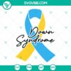 Down syndrome ribbon SVG with Down Trisomy 21 design in blue and yellow colors, ideal for awareness projects and support campaigns.