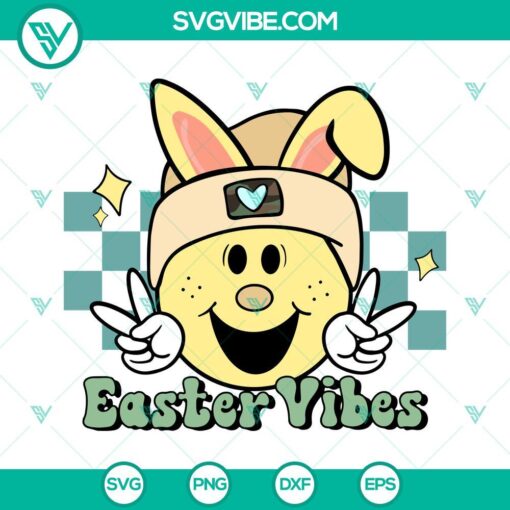 easter vibes svg smiley face svg bunny svg retro easter svg png dxf eps 8 mockup