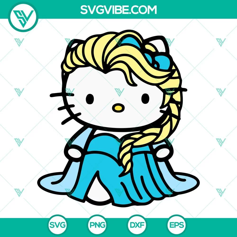 Disney, SVG Files, Elsa Hello Kitty SVG Files, Hello Kitty Disney Princess SVG 1