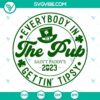 Lively "Everybody In The Pub Getting Tipsy" SVG images featuring Leprechaun and Shamrock designs for St. Patrick's Day celebrations.