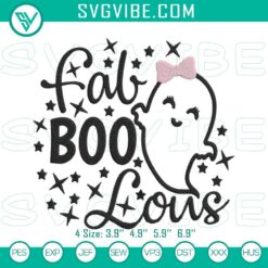 Cute ghost Halloween embroidery files for machine design, featuring fab-boo-lous ghost. Ideal for spooky crafting projects.