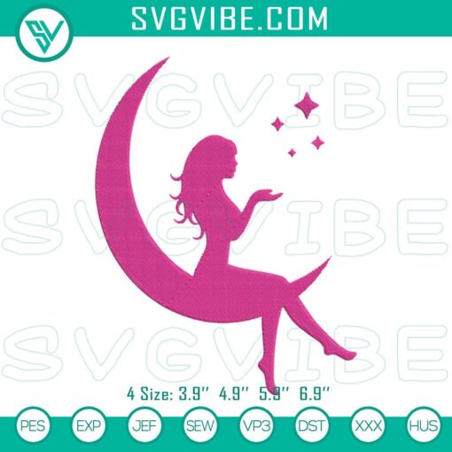 fairy barbie on moon embroidery designs pink fairy girl machine embroidery pattern files mockup