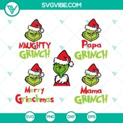 Family Grinch SVG Image Bundle, Mama Grinch SVG Images, Papa Grinch SVG File, Merry 8