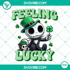 Chibi Jack Skeleton St. Patrick's Day PNG files with lucky shamrock. Festive design for digital use.