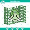 Four leaf clover, smiley faces, and lucky shamrock SVG files for St. Patrick's Day designs.