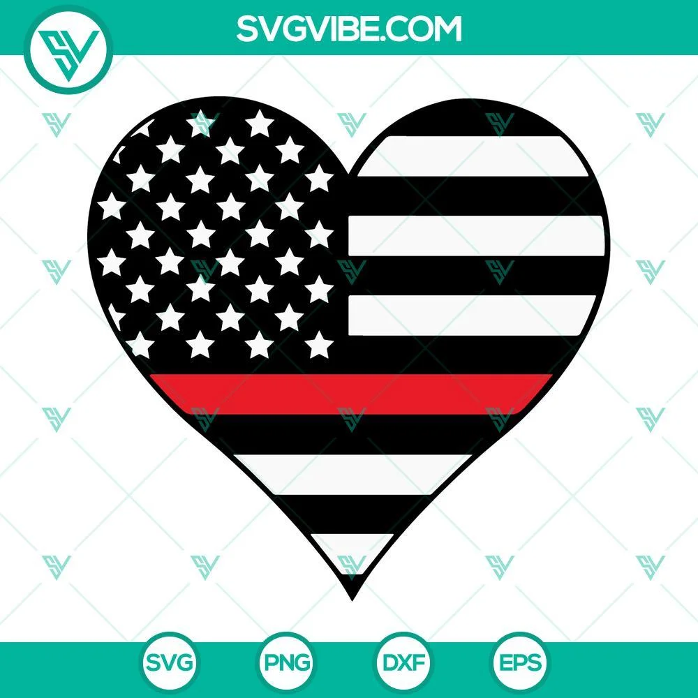 SVG Files, Trending, Firefighter Heart Thin Red Line Flag SVG Image, American 1