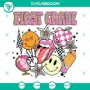 First Grade SVG file with a retro groovy smiley design, perfect for 1st grade projects. Download now for your digital designs.