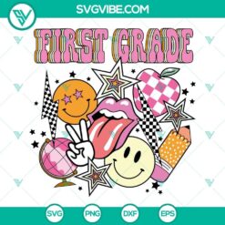 First Grade SVG Files, 1st Grade SVG Download, Retro Groovy Smiley SVG File, First