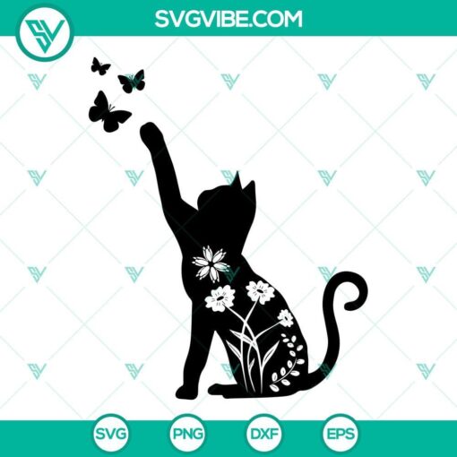 floral cat svg wildflower cat svg kitten svg cat with butterfly svg cute cat lover svg png dxf eps 3 mockup