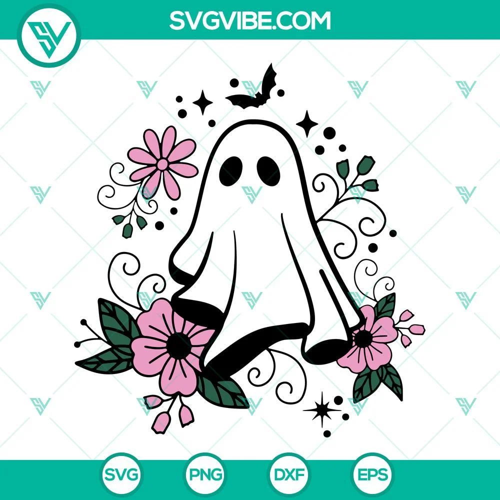 Halloween, SVG Files, Floral Ghost SVG Images, Halloween Cute Ghost SVG 1