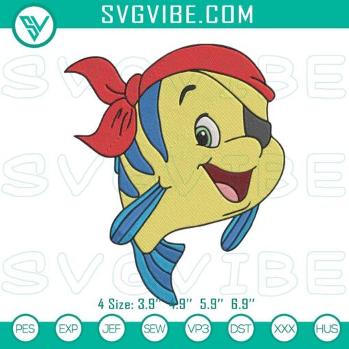 flounder pirate embroidery designs little mermaid fish embroidery machine files mockup