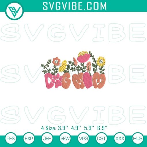 flowers dog mom embroidery design files mockup