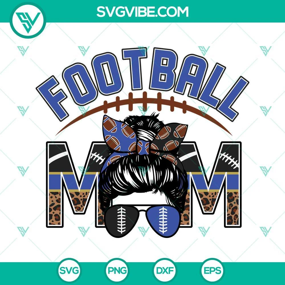 Football, Sports, SVG Files, Football Mom Black And Light Blue SVG File, 1