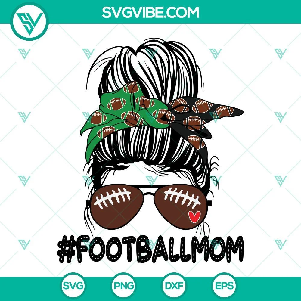 Football, Sports, SVG Files, Football Mom SVG Download, Messy Bun Football Mom 1