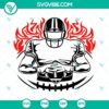 Tribal football player design in SVG format with flames, available in PNG, DXF, and EPS file formats for download.