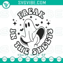 "Freak In The Sheets Halloween embroidery with humorous and spooky design, perfect for Halloween themed decor and crafts"