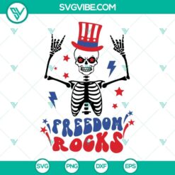 Skeleton 4th of July SVG bundle with rocks and freedom themed design, available for download in PNG, DXF, and EPS formats.