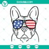 French Bulldog wearing USA flag sunglasses, perfect for 4th of July celebration. SVG download in PNG format.