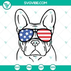 French Bulldog wearing USA flag sunglasses, perfect for 4th of July celebration. SVG download in PNG format.