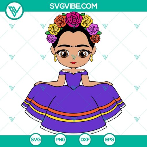 frida kahlo princess svg cute chibi style svg mexican frida svg png dxf eps mockup