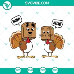 SVG Files, Thanks Giving, Funny Turkey Cat Dog Thanksgiving SVG File, Meow 2