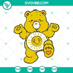 Cheerful Funshine Bear SVG featuring a yellow sunshine Care Bear cartoon. Ideal for crafts and projects.