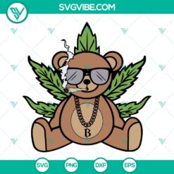 Gangsta bear smoking weed SVG download, marijuana bear design, cannabis bear illustration for digital use.
