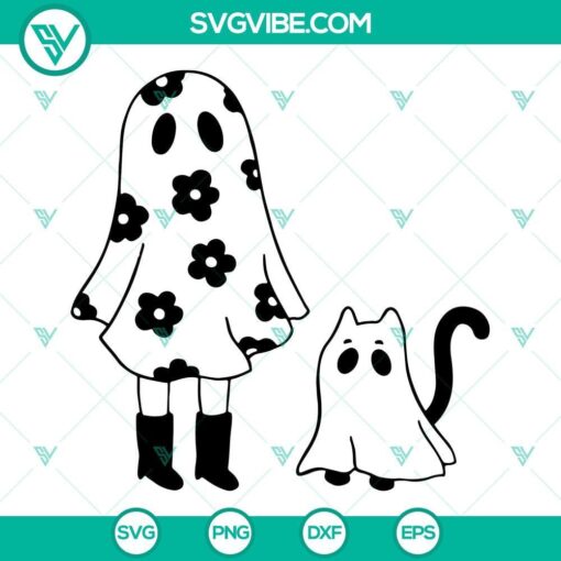 ghost girl and ghost cat svg halloween ghost svg spooky season svg retro ghost svg 6 mockup