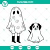 Ghost girl and ghost dog Halloween SVG with hot ghoul design, ideal for spooky crafts. Downloadable SVG files for a chilling project.