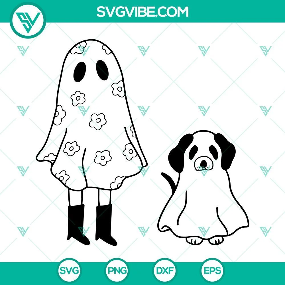 Halloween, SVG Files, Ghost Girl And Ghost Dog SVG Image, Halloween SVG Files, 1