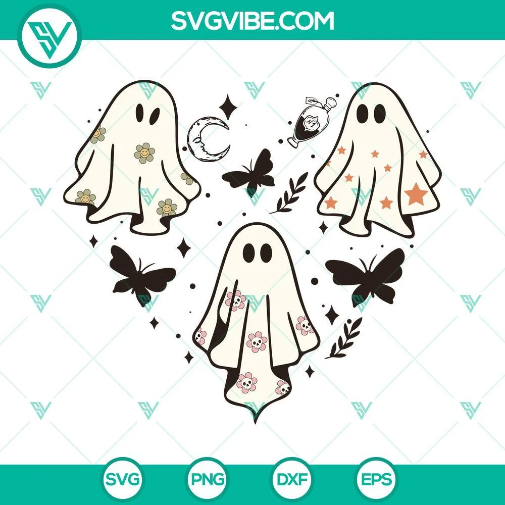 Halloween, SVG Files, Ghost Heart SVG Images, Cute Ghost Halloween SVG Image 1