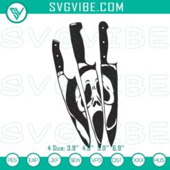 Ghostface knife embroidery designs, horror movie theme digital file for Halloween crafting projects.
