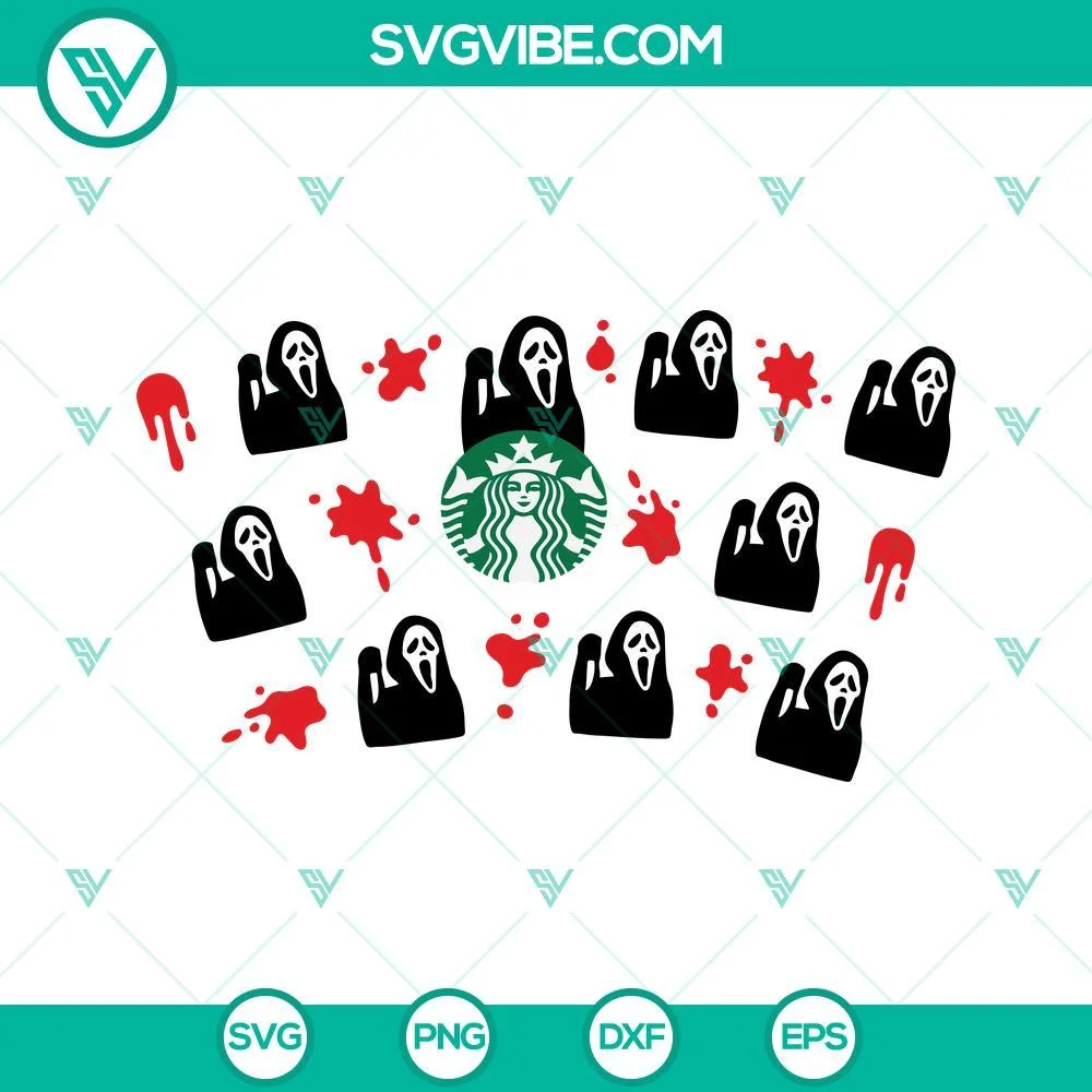 Halloween, Starbucks Cup Wrap, SVG Files, Ghostface Scream Starbucks Cup Full 1