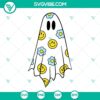 Spooky Ghosts Flower Smiley Face SVG design for Halloween. Downloadable bundle of Halloween themed SVG files.